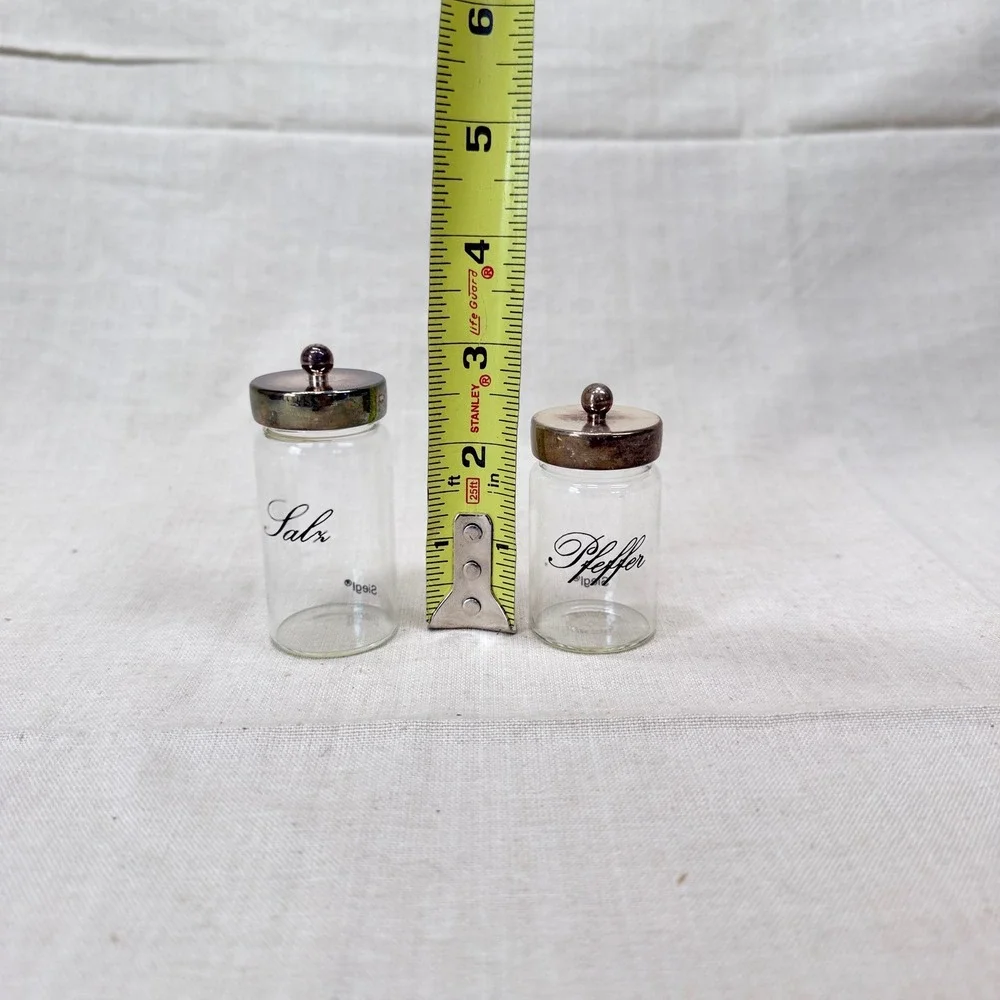 Vintage German Salz Pfeffer Salt Pepper Set Silver Plate Tray Cottage Kitchen